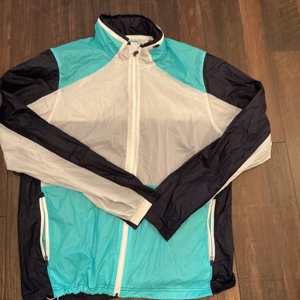 Rhone Windbreaker Jacket Teal White Navy Colorblock Ripstop Full Zip Size M